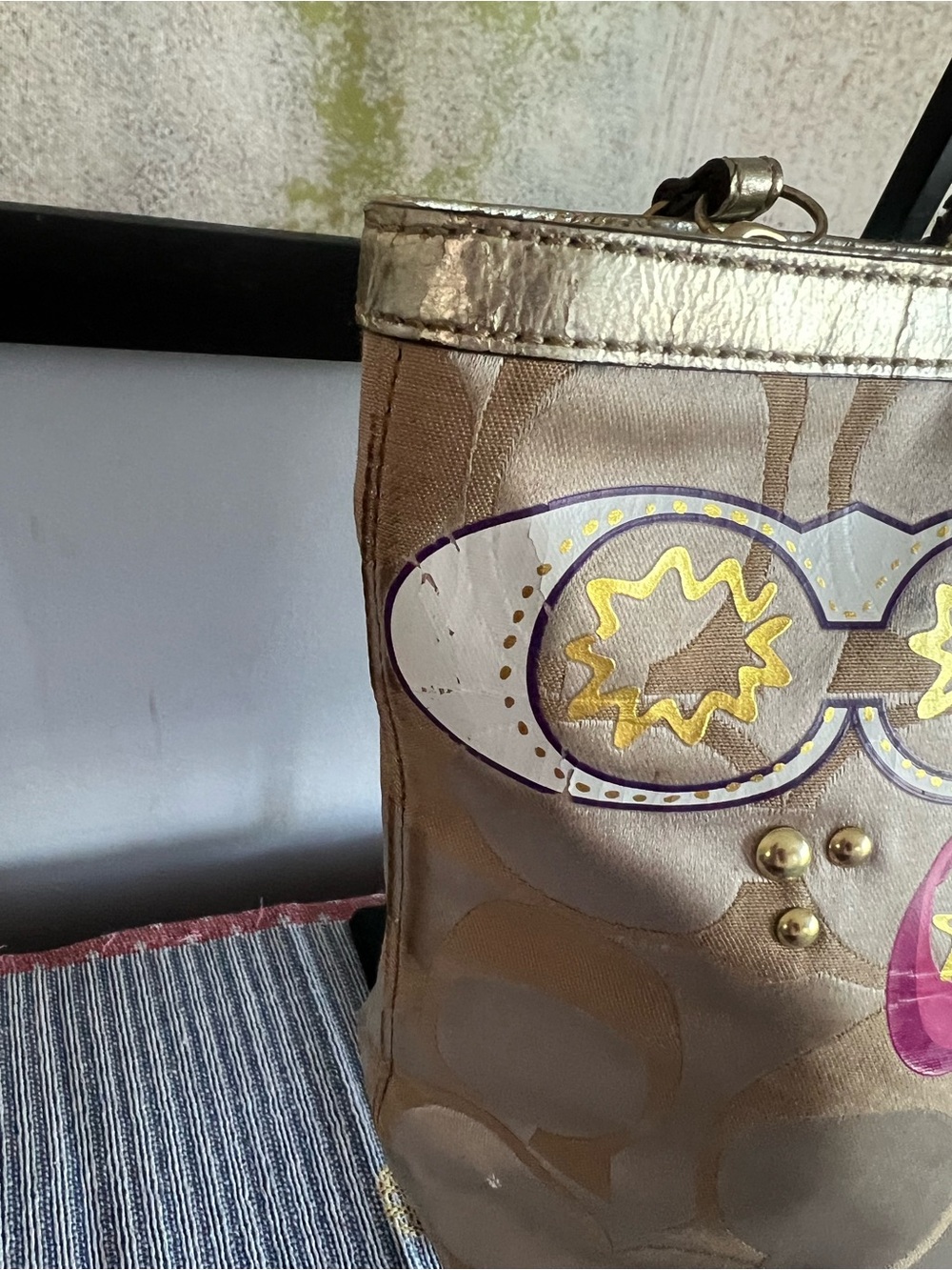 Coach 2011 Gold Signature Tote with Multicolor Graphic Accents - Picture 4 of 14
